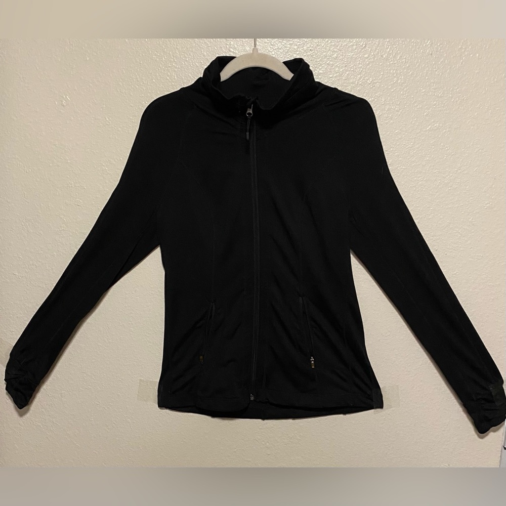 Tangerine Black Athletic Zip Jacket | Mock Neck Lightweight Activewear | Small - Picture 2 of 4